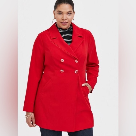 TORRID Twill A-Line Trench Coat In Bright Red - Picture 3 of 6